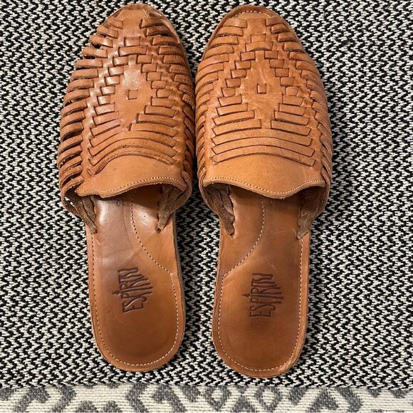 Espiritu Sol Slip On Hurache Natural Tan Leather Sandals Sz-10 - Picture 2 of 10